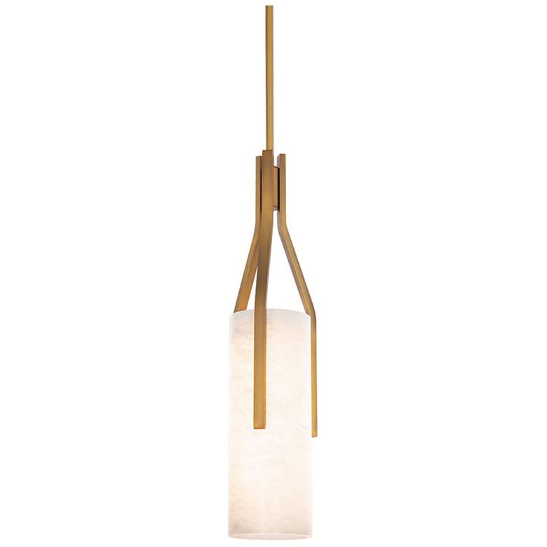 Image 1 Firenze 22 inch High Brass and Alabaster Glass LED Modern Pendant Light