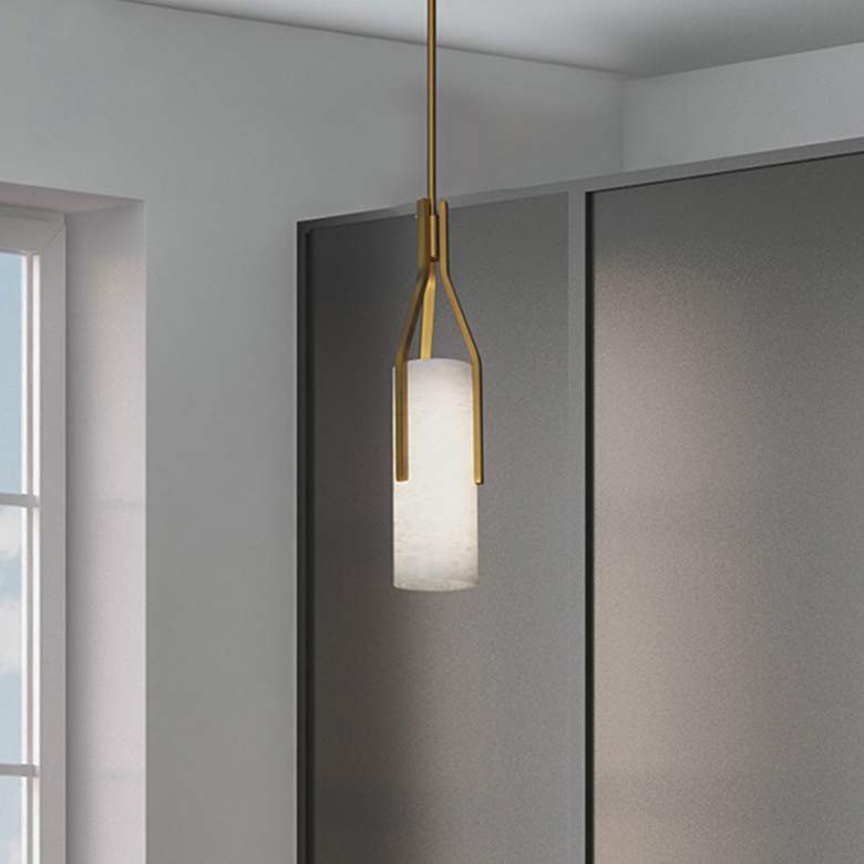 Image 1 Firenze 22" High Brass and Alabaster Glass LED Modern Pendant Light