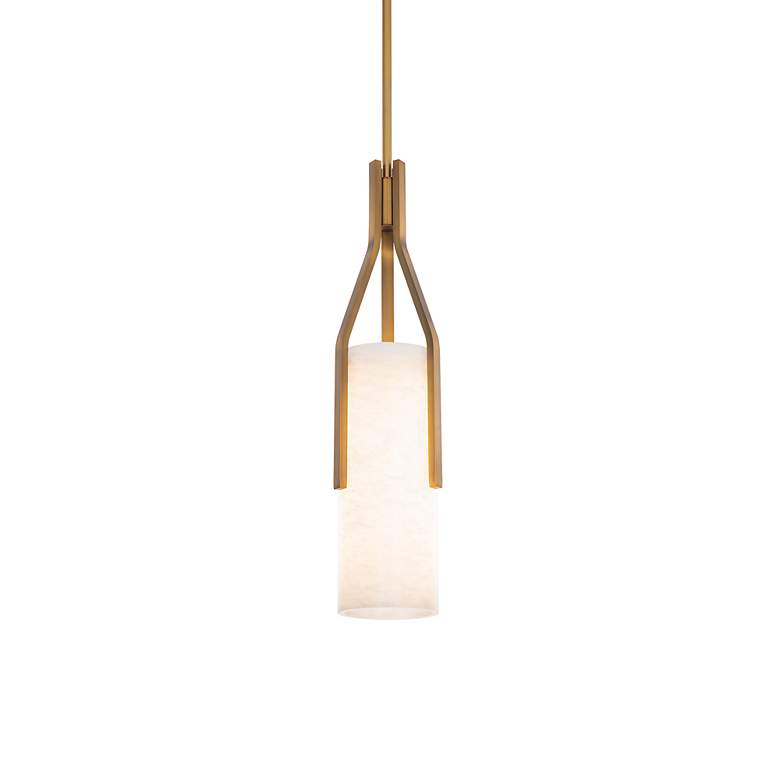 Image 2 Firenze 22 inch High Brass and Alabaster Glass LED Modern Pendant Light more views