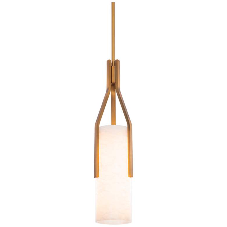 Image 3 Firenze 22 inch High Brass and Alabaster Glass LED Modern Pendant Light more views