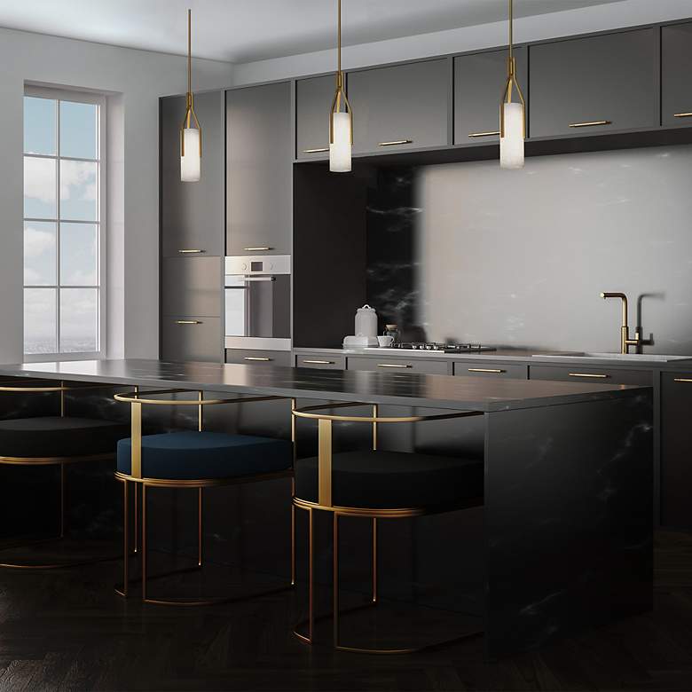 Image 7 Firenze 22" High Brass and Alabaster Glass LED Modern Pendant Light more views