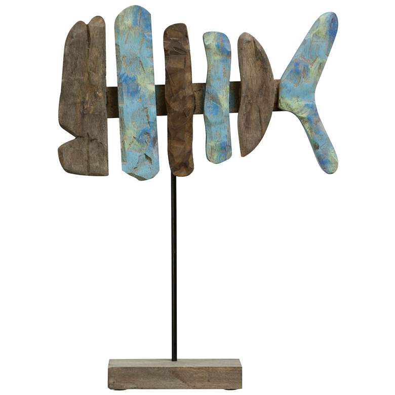 Image 1 Fish Bone 22" Hand Colored Natural Wood Fish Sculpture