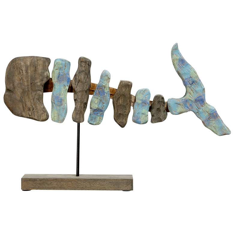 Image 1 Fish Bone 25" Hand Colored Natural Wood Fish Sculpture