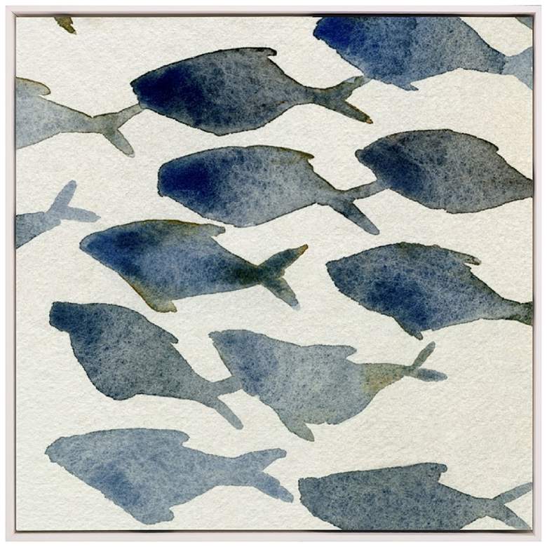 Image 1 Fish Friends III 38" Square Giclee Framed Canvas Wall Art