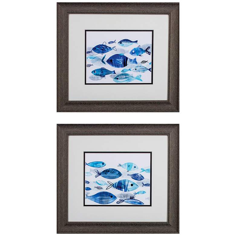 Image 1 Fish Parade 16" High 2-Piece Framed Wall Art