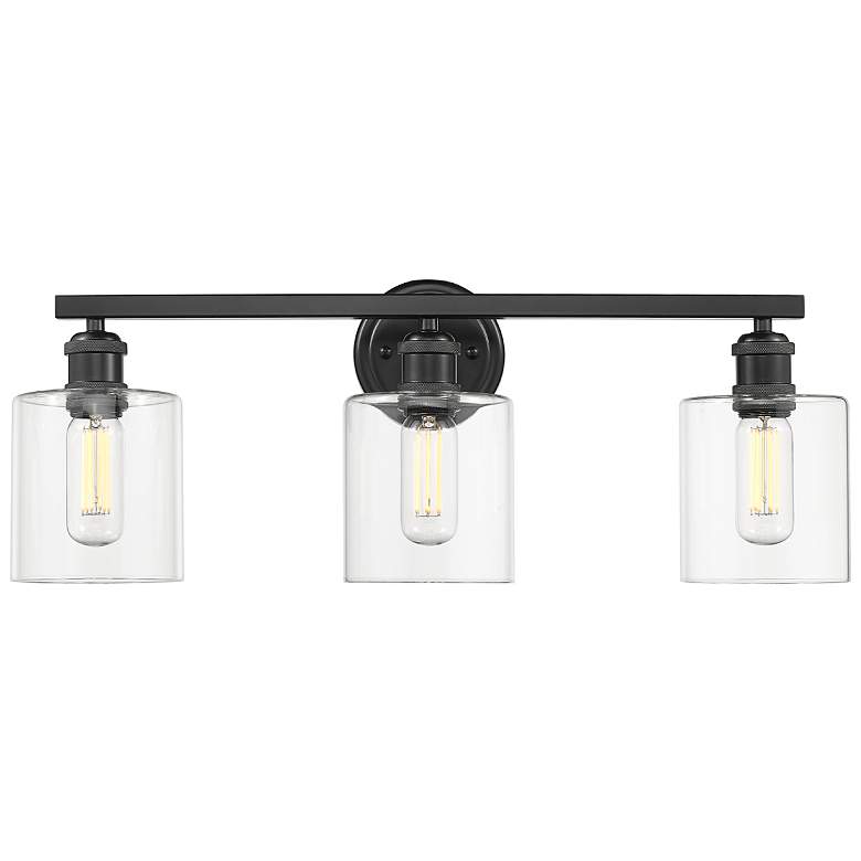 Image 1 Fisher 25 1/8" Wide Matte Black 3-Light Bath Light with Clear Glass