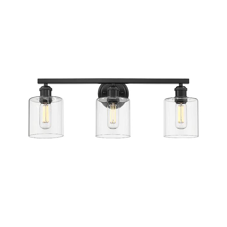 Image 2 Fisher 25 1/8" Wide Matte Black 3-Light Bath Light with Clear Glass more views
