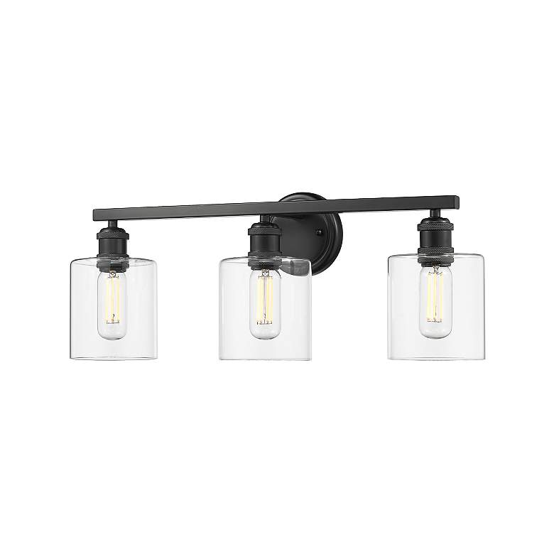Image 3 Fisher 25 1/8" Wide Matte Black 3-Light Bath Light with Clear Glass more views