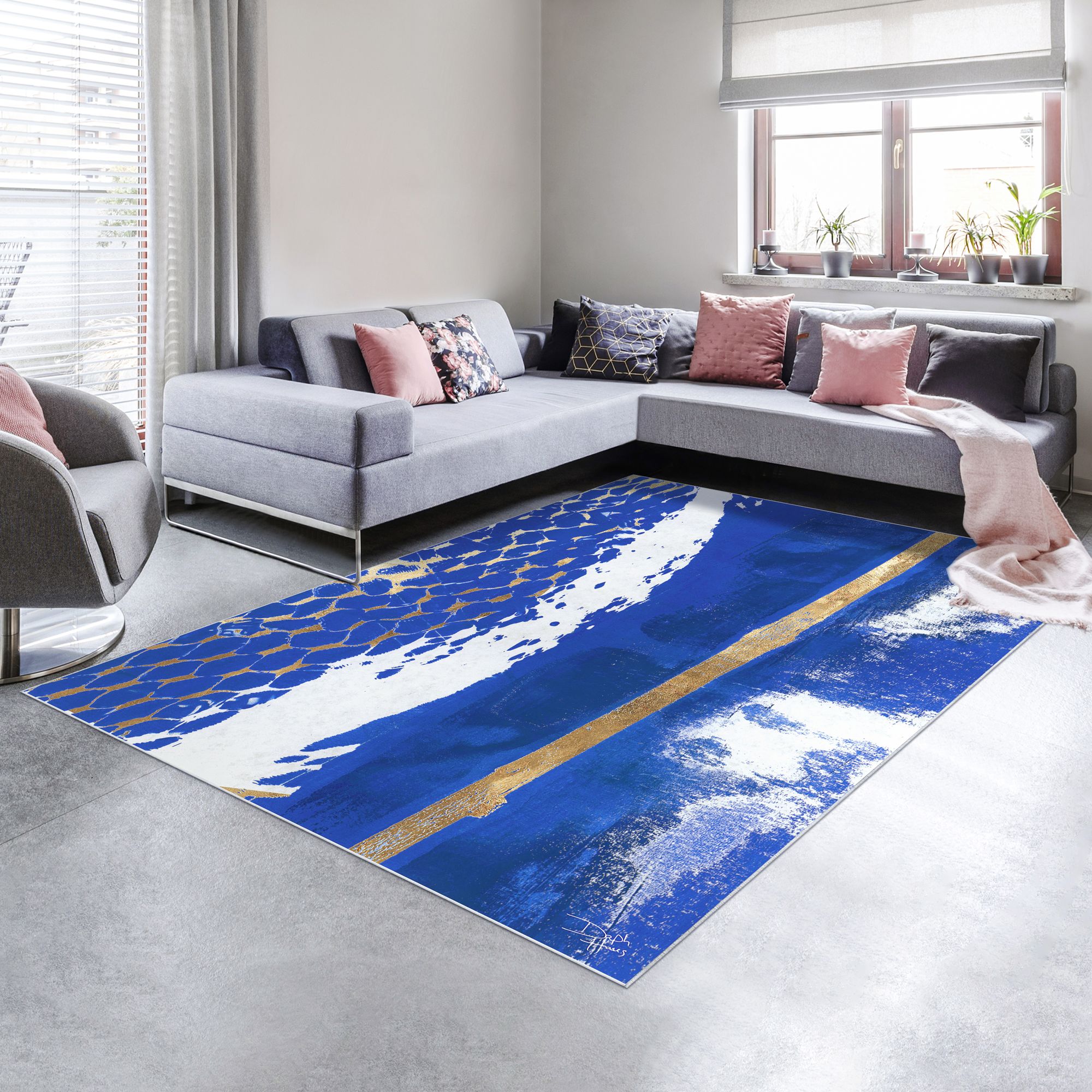 Image 2 Fisherman's Wharf I Washable Blue Art Area Rug size 8'x10' more views