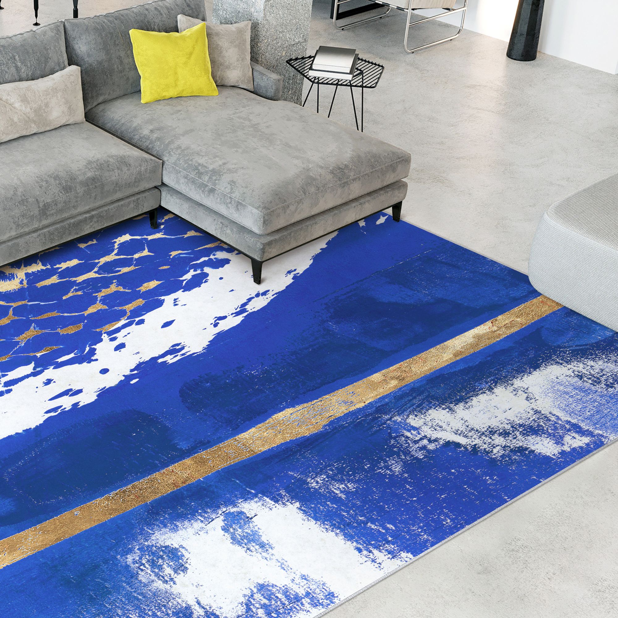 Image 5 Fisherman's Wharf I Washable Blue Art Area Rug size 8'x10' more views