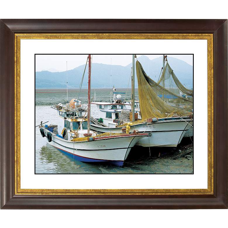 Image 1 Fishing Boats Gold Bronze Frame Giclee 20 inch Wide Wall Art
