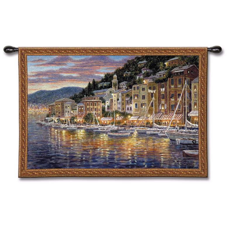 Image 1 Fishing Village Harbor 52 inch Wide Wall Tapestry