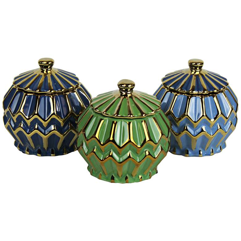 Image 1 Fisk Multi-Color 4 1/4 inchH Ceramic Lidded Jars Set of 3