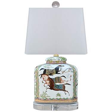 Fisker Porcelain Horses Flat Jar Accent Table Lamp