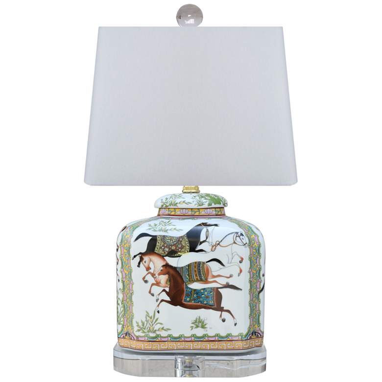 Image 1 Fisker Porcelain Horses Flat Jar Accent Table Lamp