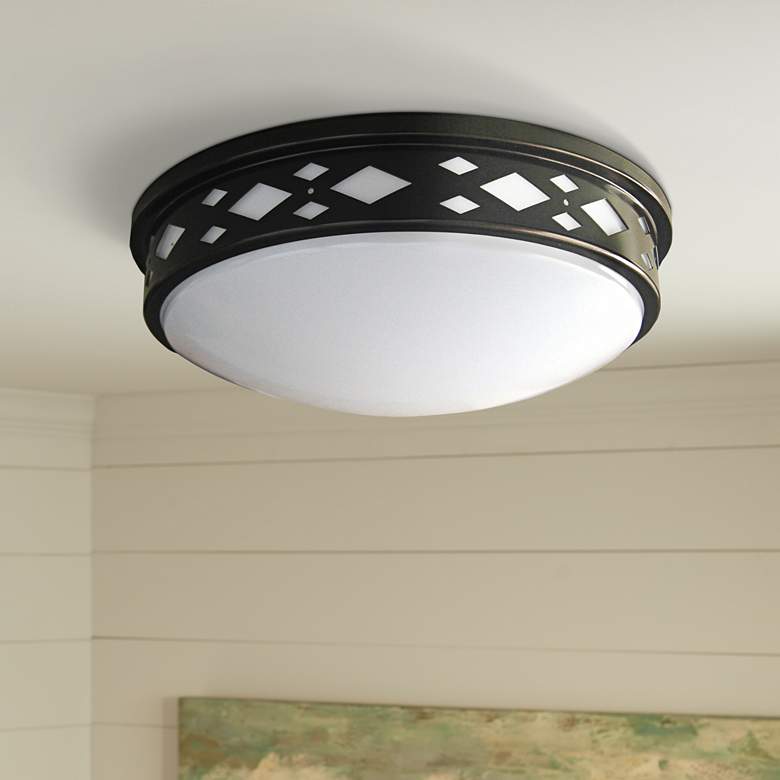 Image 1 Fitzgerald 14"W Bronze Diamond LED Ceiling Light