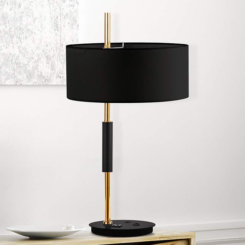 Image 1 Fitzgerald 26.5" High Matte Black & Aged Brass Table Lamp