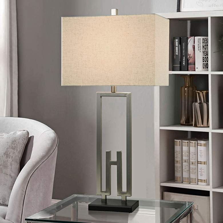Image 1 Fitzgerald Brushed Nickel and Black Table Lamp