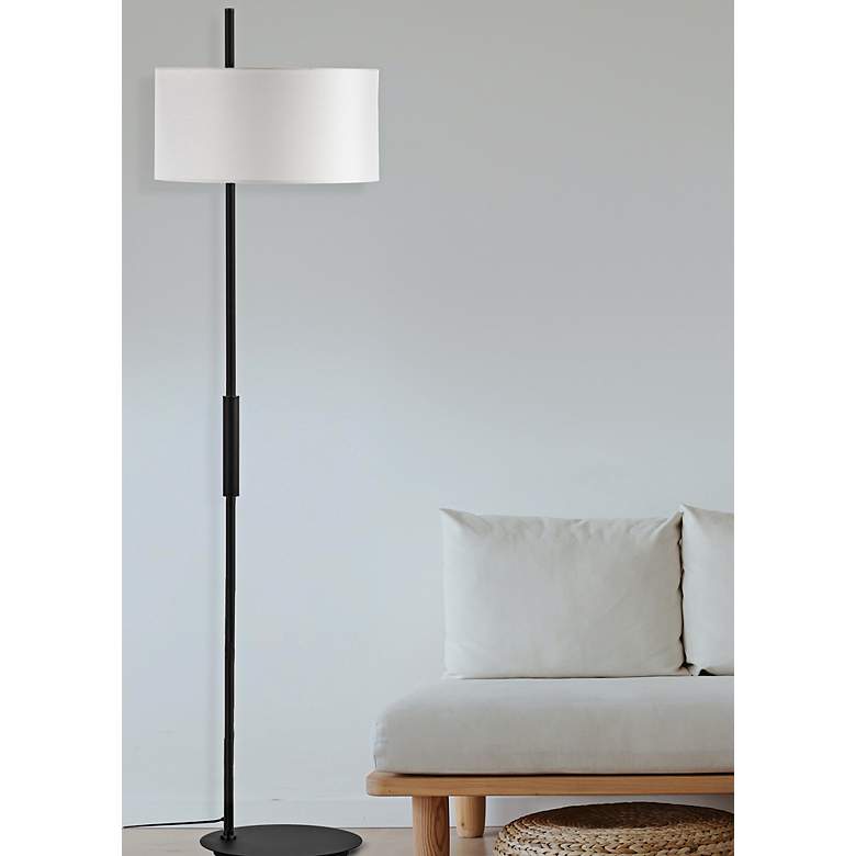 Image 1 Fitzgerald Matte Black Floor Lamp with White Shade