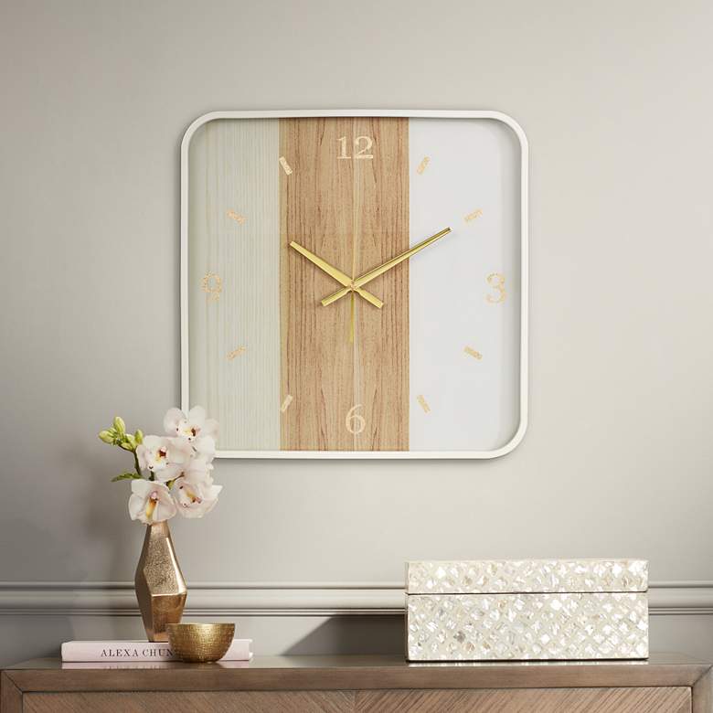 Fitzroy Painted Wood and White 17 1/4&quot; Square Wall Clock