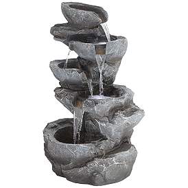 Image1 of Five Bowl 40 1/2" High Gray Resin Fountain with LED Light