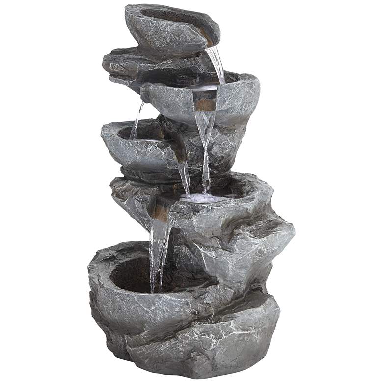 Image 1 Five Bowl 40 1/2 inch High Gray Resin Fountain with LED Light