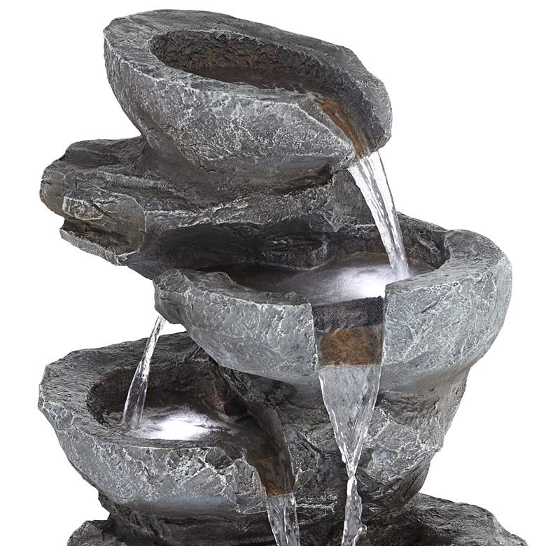 Image 4 Five Bowl 40 1/2 inch High Gray Resin Fountain with LED Light more views
