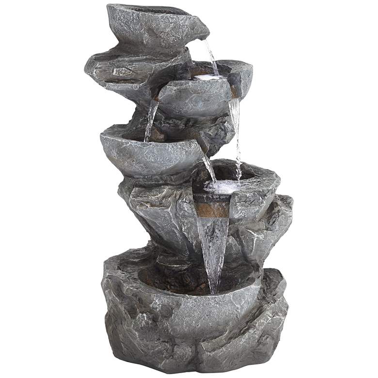 Image 6 Five Bowl 40 1/2 inch High Gray Resin Fountain with LED Light more views