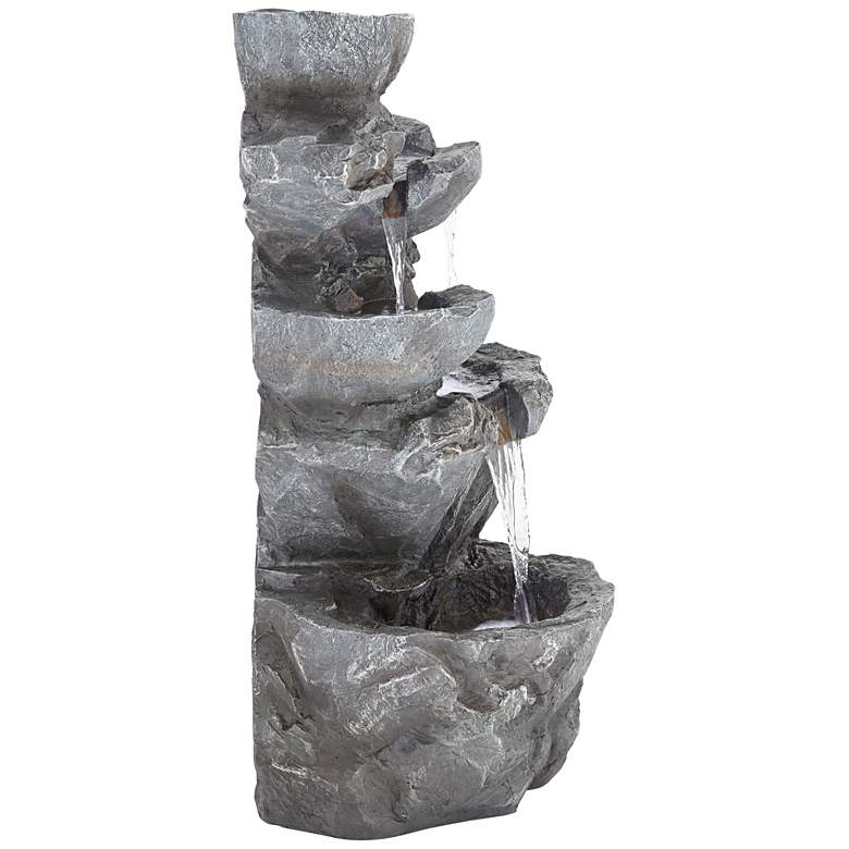 Image 7 Five Bowl 40 1/2 inch High Gray Resin Fountain with LED Light more views