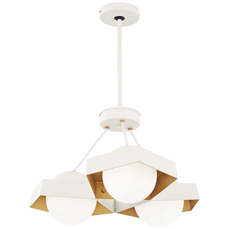 Image 1 Five-O 22 1/2"W Textured White and Gold 3-Light LED Pendant