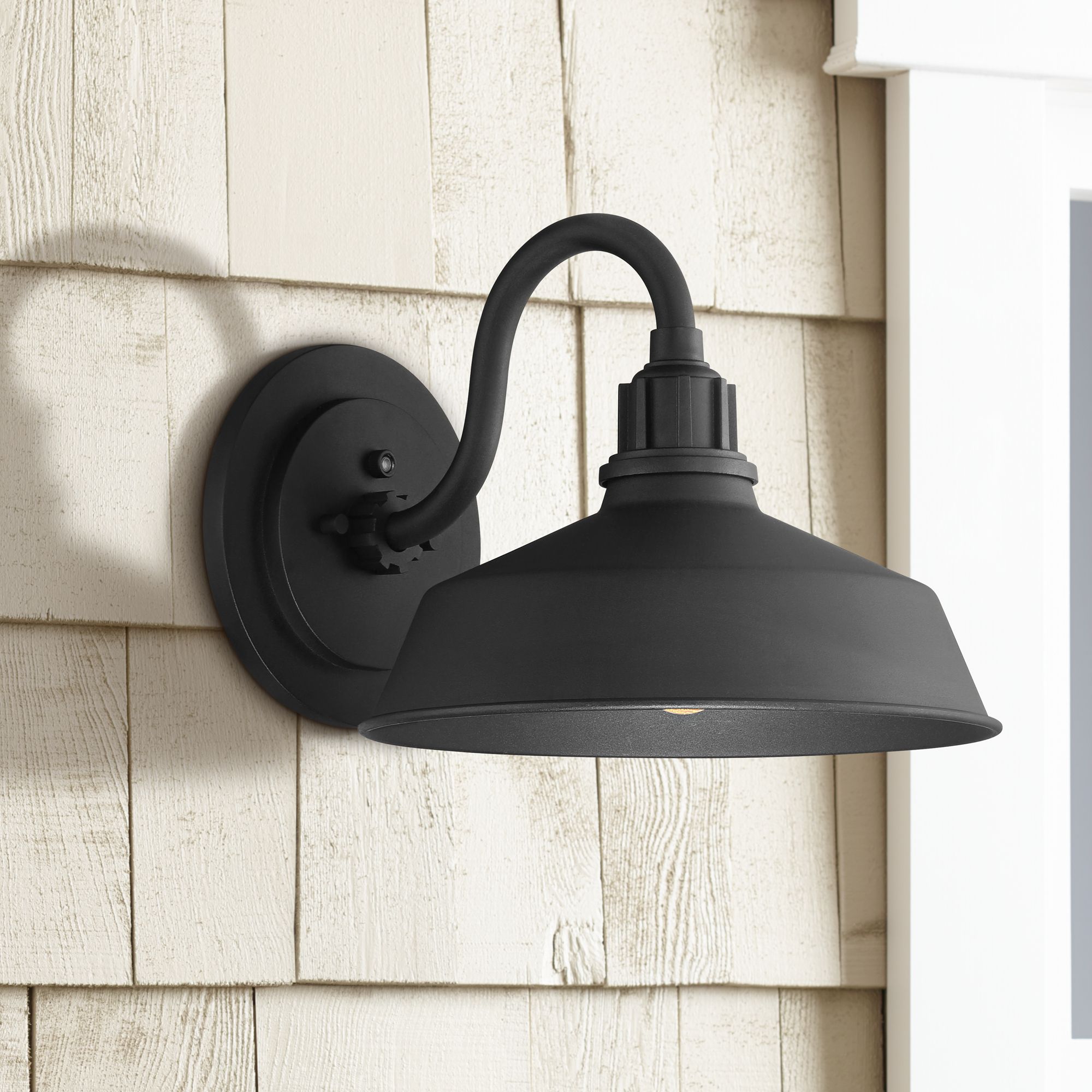 FIW Arnett 12 1/2" Wide Black Dusk-to-Dawn Outdoor Lights Set of 2