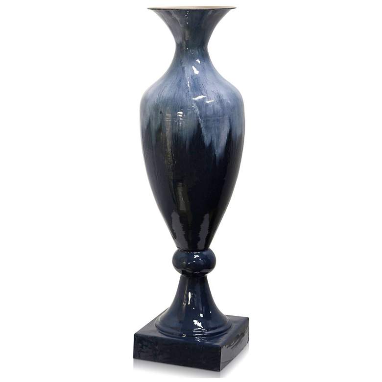 Image 1 Fizi Enamel 27 inch Blue &#38; White Mixed Hand Painted Vase