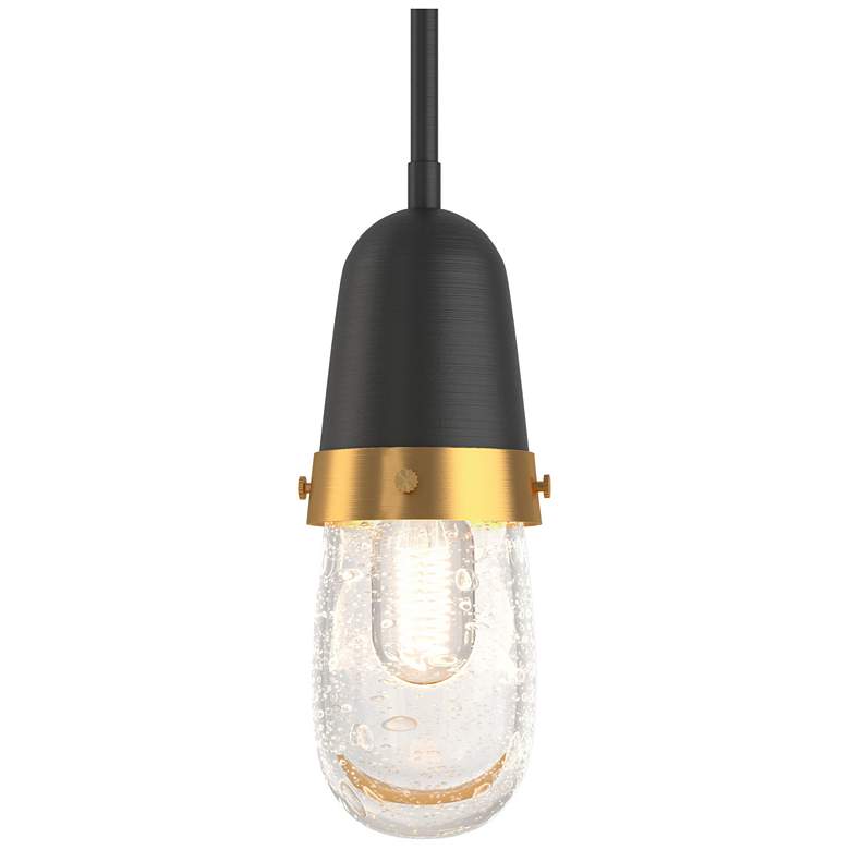 Image 1 Fizz 4.1 inchW Brass Accented Black Mini-Pendant With Clear Bubble Glass S