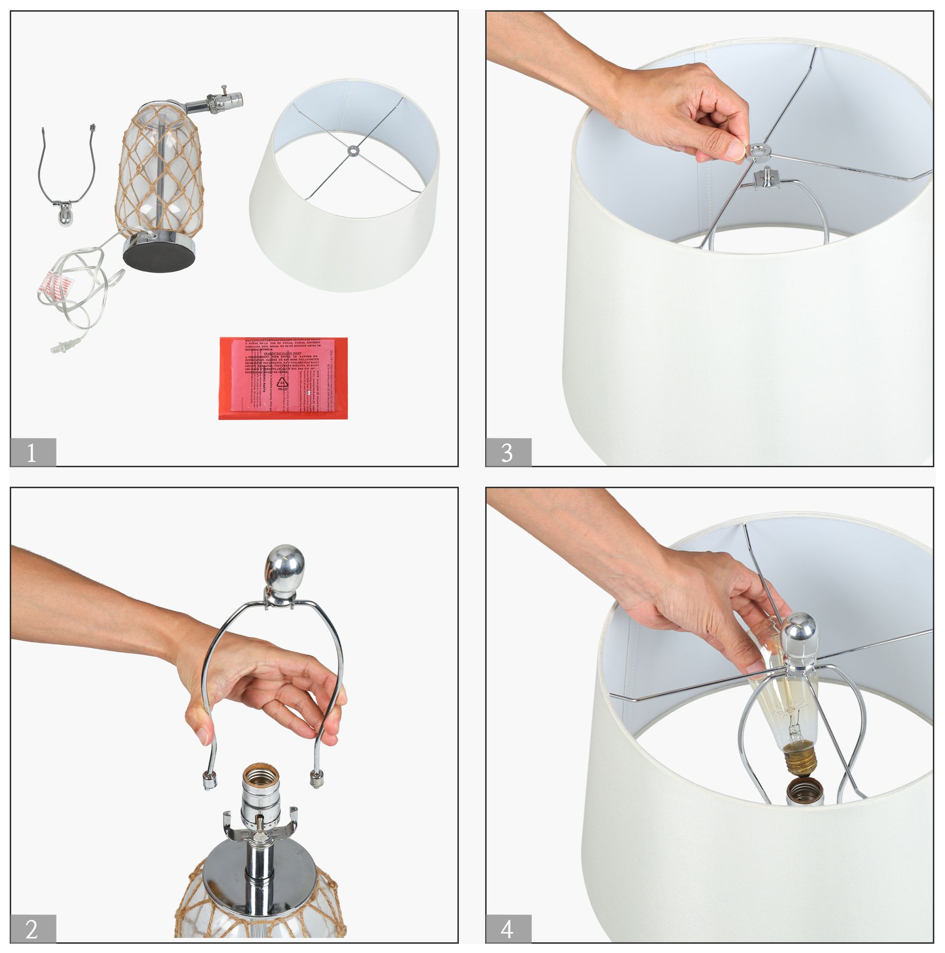 Flabellum 1-Light Glass Woven Rope Coastal Table Lamps