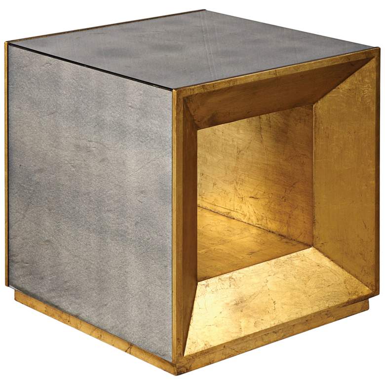 Image 2 Flair 20" Wide Gold and Mirror Modern Cube End Table