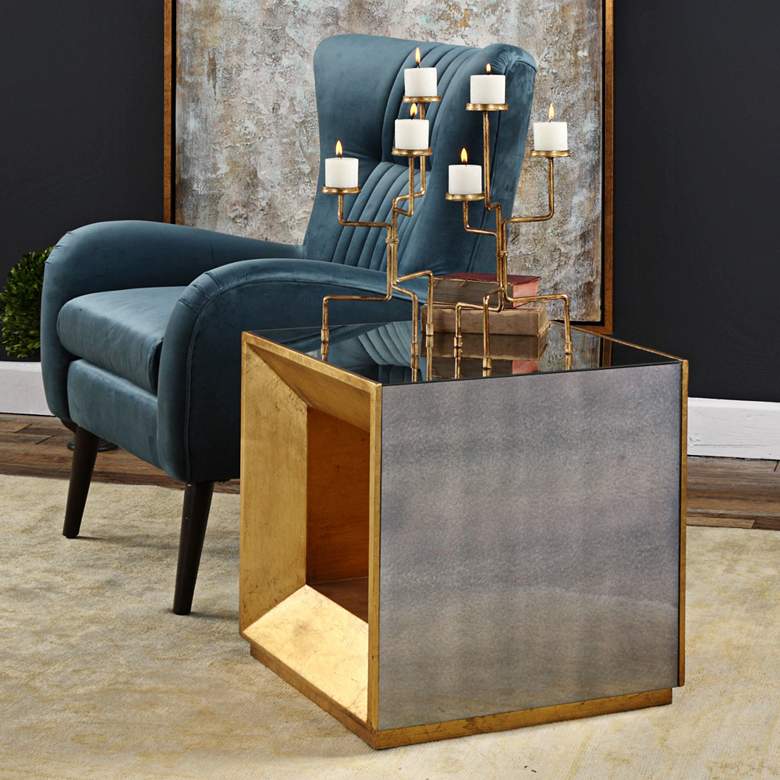 Image 6 Flair 20" Wide Gold and Mirror Modern Cube End Table more views
