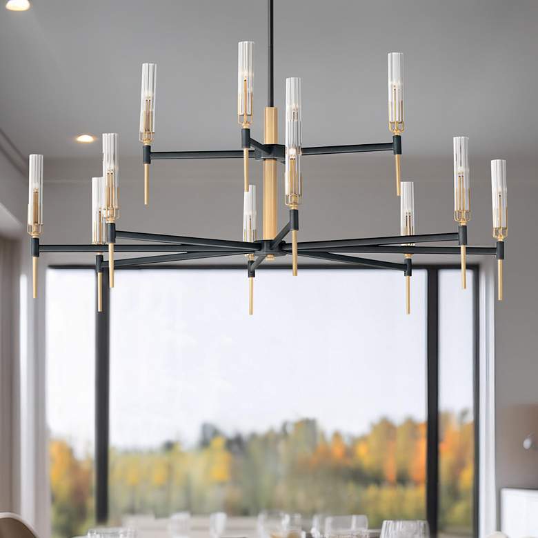 Image 1 Flambeau 48" Wide Black and Brass 12-Light LED Chandelier