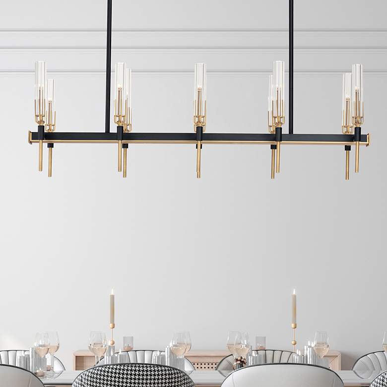 Image 1 Flambeau 45 1/4"W Black Brass 10-Light Linear LED Chandelier