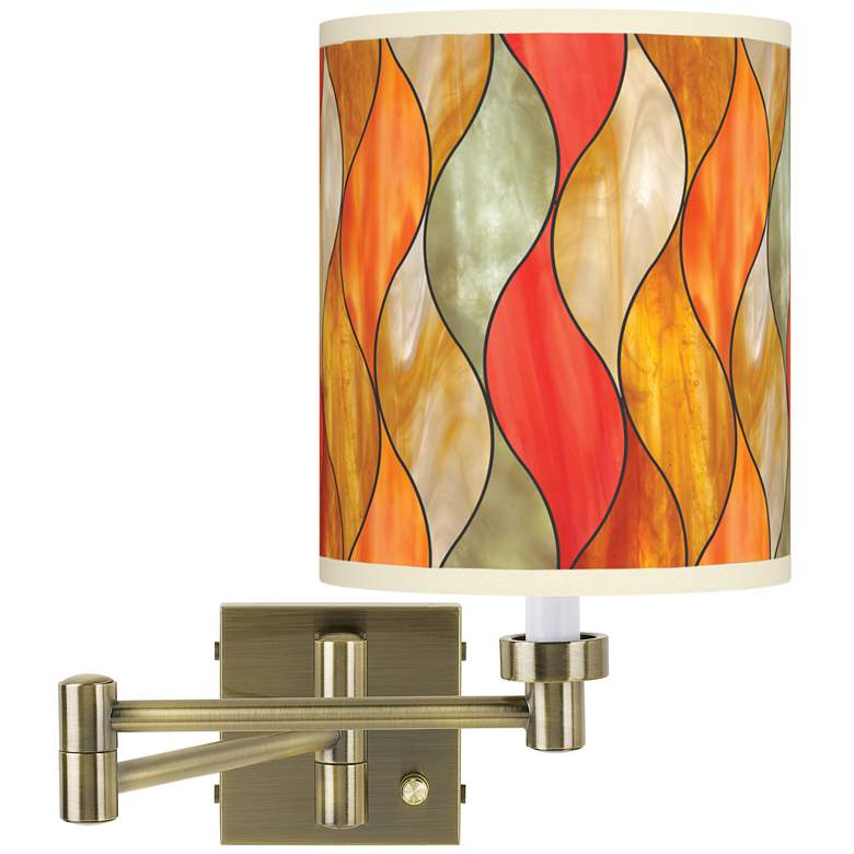 Image 1 Flame Mosaic Antique Brass Swing Arm Wall Lamp