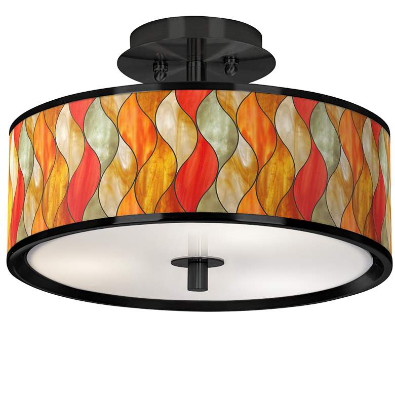 Image 1 Flame Mosaic Black 14" Wide Ceiling Light