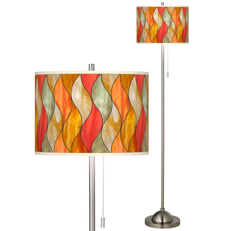 Image 1 Flame Mosaic Brushed Nickel Pull Chain Floor Lamp