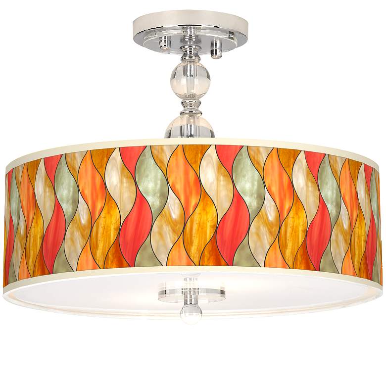 Image 1 Flame Mosaic Giclee 16 inch Wide Semi-Flush Ceiling Light