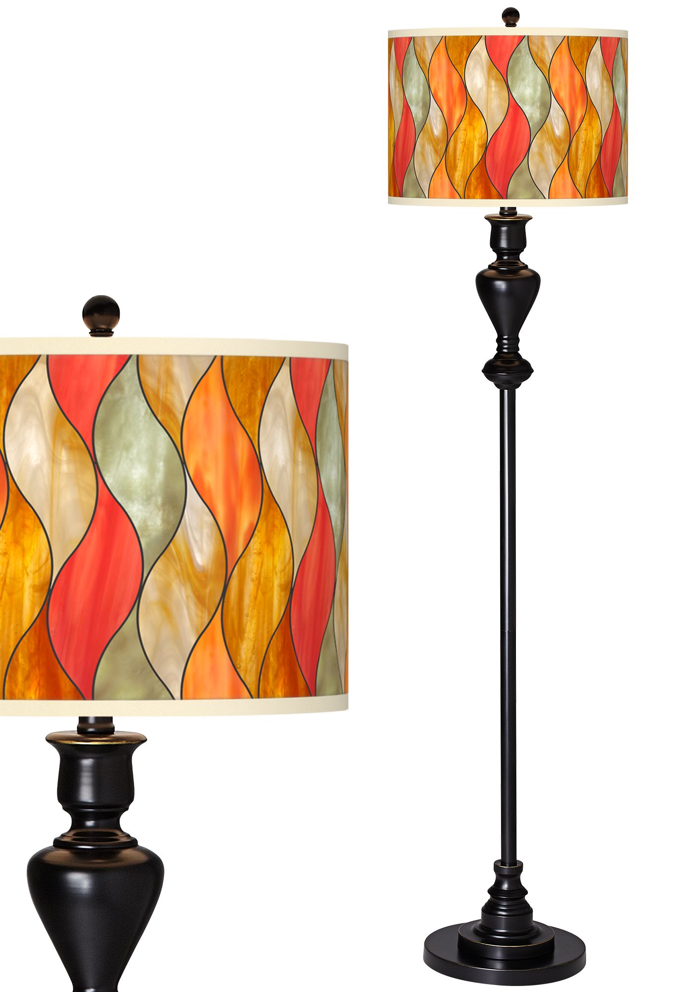 Flame Mosaic Giclee Glow Black Bronze Floor Lamp