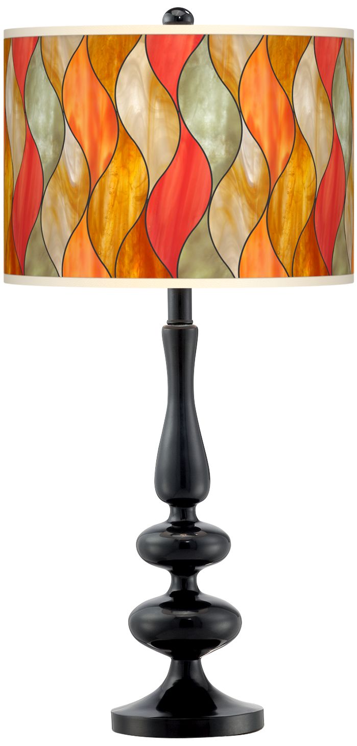 Flame Mosaic Giclee Paley Black Table Lamp