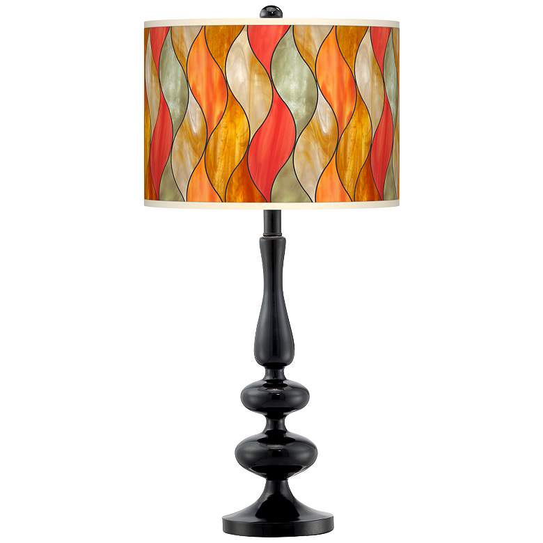 Flame Mosaic Giclee Paley Black Table Lamp