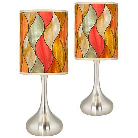 Image1 of Flame Mosaic Giclee Shade Droplet Modern Table Lamps Set of 2
