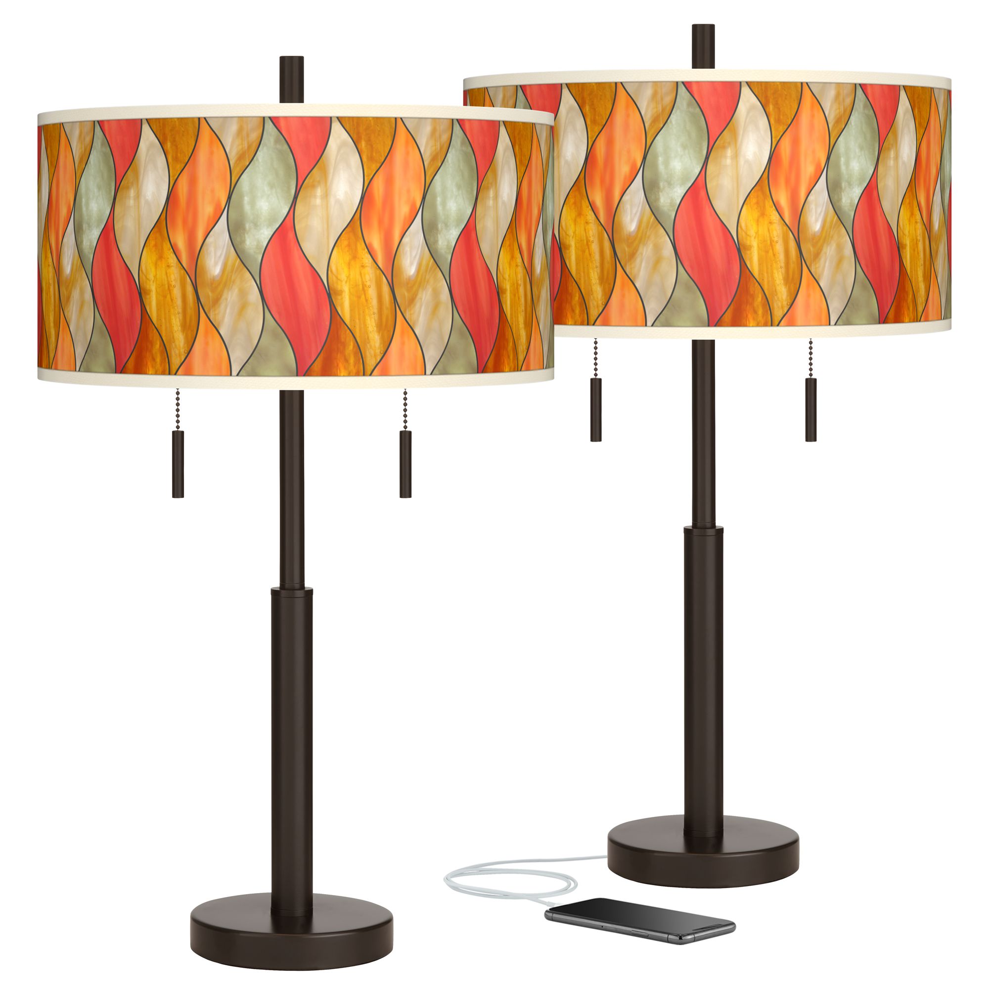 Flame Mosaic Robbie Bronze USB Table Lamps Set of 2