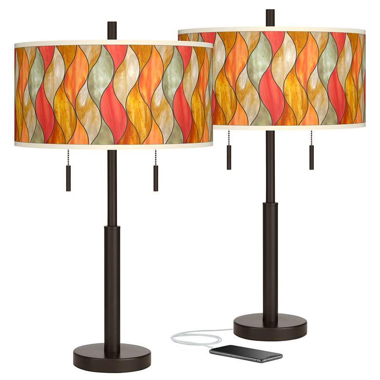 Image 1 Flame Mosaic Robbie Bronze USB Table Lamps Set of 2