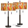 Flame Mosaic Robbie Bronze USB Table Lamps Set of 2