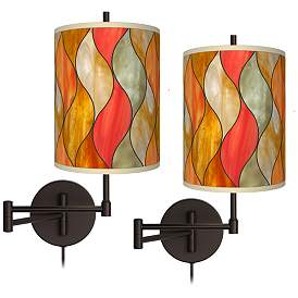Image1 of Flame Mosaic Tessa Bronze Plug-In Swing Arm Wall Lamps Set of 2